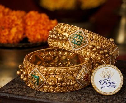 Divine Jewellery Antique Gold Plated Meenakari Kada Bangles for Women | 92.5 Silver Traditional Designer Bridal Bangle Set