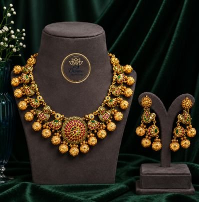 Divine Jewellery Antique Gold Plated Traditional Peacock Necklace Set with Earrings for Women