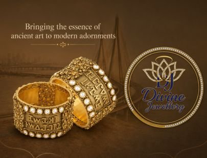 Divine Jewellery Antique Gold-Plated Silver Pearl Engraved Statement Kada Set