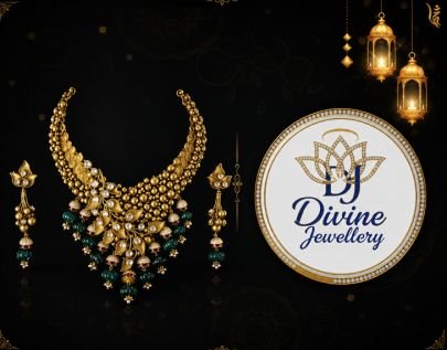 Divine Jewellery Antique Gold-Plated Silver Green Bead Bridal Necklace Set