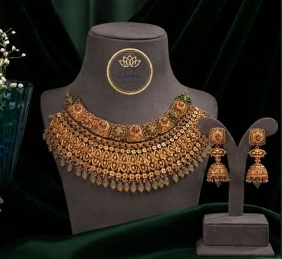 Divine Jewellery Antique Gold Plated Bridal Choker Necklace Set with Kundan Work & Matching Jhumka Earrings | Traditional 92.5 Silver Base Jewellery