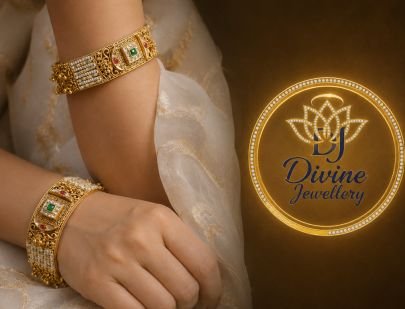 Divine Jewellery Antique Gold Plated Kundan Kada Bracelet Set with Emerald Green Stones | Traditional 92.5 Silver Base Jewellery
