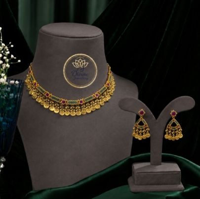 Divine Jewellery Antique Gold Plated Coin Choker Necklace Set for Women | Traditional Lakshmi Coin Design with Matching Earrings | Ethnic Bridal, Wedd