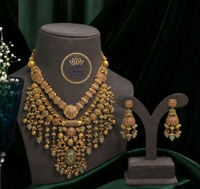 Divine Jewellery Antique Heritage Pendant Gold Plated Silver Necklace Set with Earrings