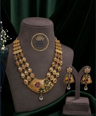 Divine Jewellery Antique Kundan Floral Necklace Set with Earrings for Women | 92.5 Silver Gold Plated Traditional Designer Haar