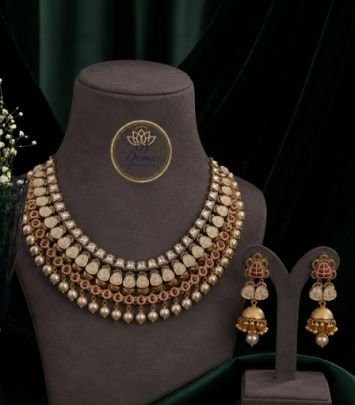Divine Jewellery Antique Kundan Choker Necklace Set with Jhumka Earrings for Women | 92.5 Silver Gold Plated Bridal Jewellery