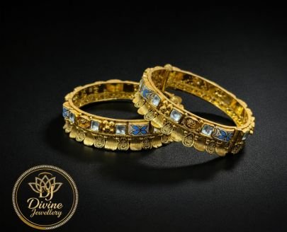 Divine Jewellery Antique Kundan Bangle Set for Women | Gold Plated Ethnic Kada Pair