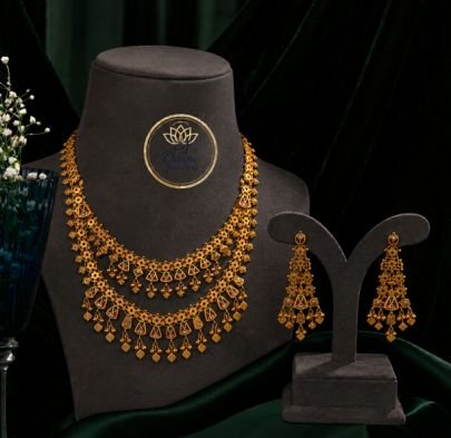 Divine Jewellery Antique Layered Tribal Necklace Set with Earrings for Women | Gold Plated Silver Base Ethnic Jewellery