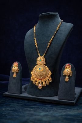 Divine Jewellery Antique Mangalsutra Set with Temple Pendant & Kundan Detailing in 92.5 Silver with Gold Plating