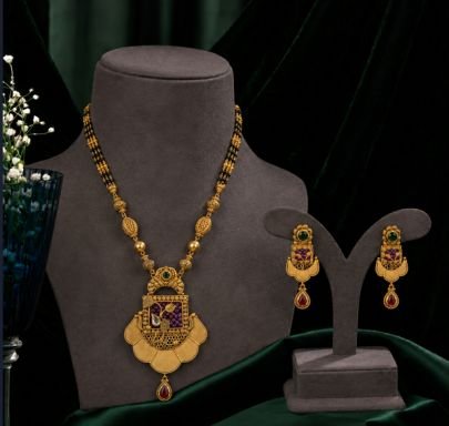 Divine Jewellery Antique Mangalsutra Pendant Necklace Set with Earrings for Women | 92.5 Silver Gold Plated Traditional Jewellery