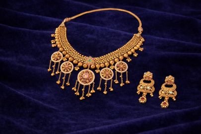 Divine Jewellery Antique Multi-Layer Choker Necklace Set with Hanging Charms & Kundan Detailing in 92.5 Silver with Gold Plating