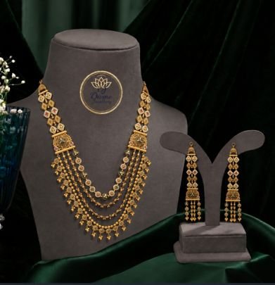 Divine Jewellery Antique Multi-Layer Heritage Necklace Set with Long Dangler Earrings | Gold Plated 92.5 Silver Traditional Jewellery
