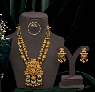 Divine Jewellery Antique Peacock Designer Long Necklace Set with Earrings (92.5 Silver Gold Plated)