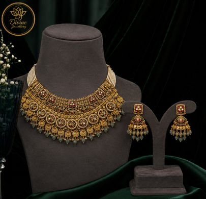 Divine Jewellery Antique Pearl Layered Gold-Plated 92.5 Silver Bridal Choker Necklace Set