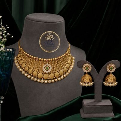 Divine Jewellery Antique Pearl Kundan Gold-Plated 92.5 Silver Bridal Choker Necklace Set