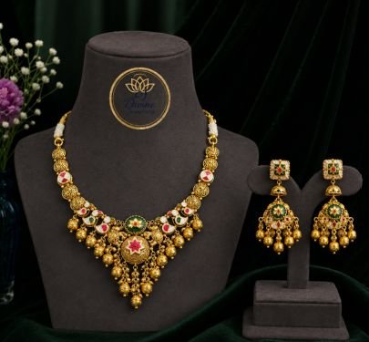 Divine Jewellery Antique Pendant Necklace Set for Women | Gold Plated Silver Traditional Necklace with Jhumka Earrings