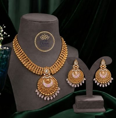 Divine Jewellery Antique Pendant Necklace Set with Earrings for Women | Gold Plated Silver Traditional Jewellery