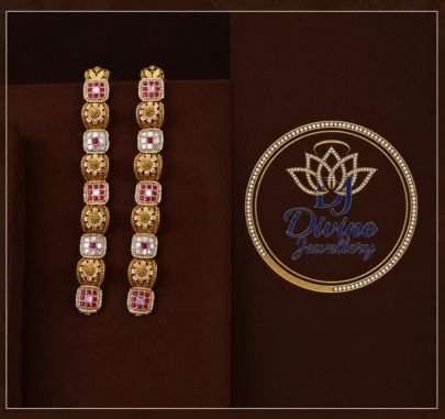 Divine Jewellery Antique Ruby Floral Bracelet Pair (92.5 Silver Gold Plated)