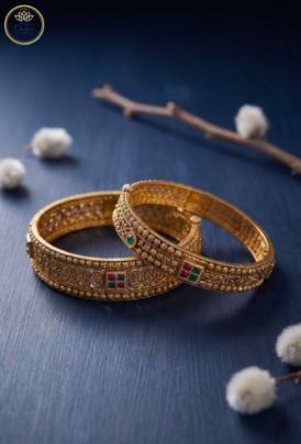 Divine Jewellery Antique Temple Carved Gold Plated Bridal Bangle Set