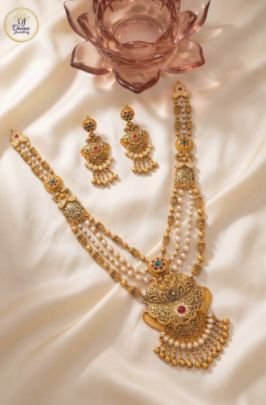 Divine Jewellery Antique Temple Pearl Layered Pendant Necklace Set