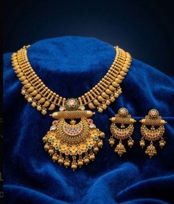 Divine Jewellery Antique Temple Choker Necklace Set with Floral Pendant and Ruby Emerald Enamel Accents