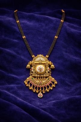 Divine Jewellery Antique Temple Heritage Mangalsutra with Ornate Royal Pendant and Ruby Emerald Stone Accents