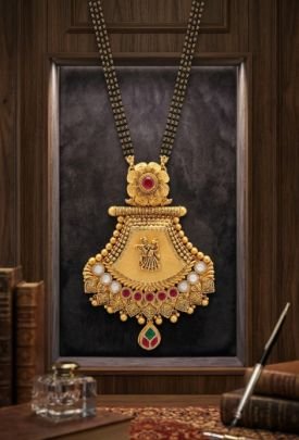 Divine Jewellery Antique Temple Mangalsutra with Lakshmi Motif Pendant and Ruby Emerald Accents