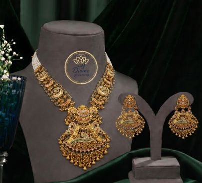 Divine Jewellery Antique Temple Necklace Set with Earrings for Women | Gold Plated 92.5 Silver Traditional Bridal Jewellery Set