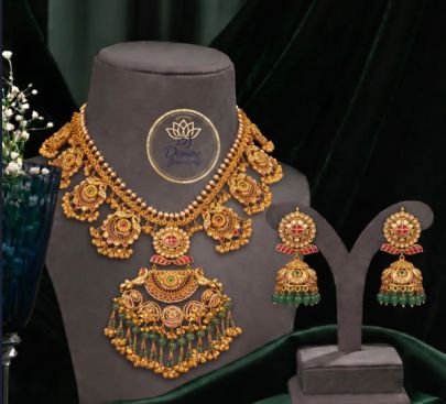 Divine Jewellery Antique Temple Pendant Necklace Set with Earrings for Women | Gold Plated 92.5 Silver Bridal Jewellery