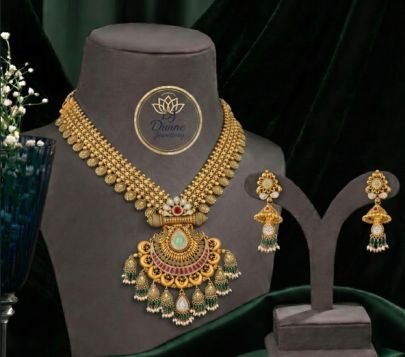 Divine Jewellery Antique Temple Necklace Set for Women | Gold Plated Silver Bridal Haram with Earrings | Traditional Ethnic Jewellery