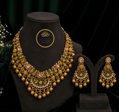 Divine Jewellery Antique Temple Choker Necklace Set for Women | 92.5 Silver Gold Plated Bridal Statement Necklace with Earrings