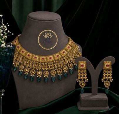 Divine Jewellery Antique Temple Choker Necklace Set with Long Earrings for Women | Gold Plated Silver Ethnic Jewellery