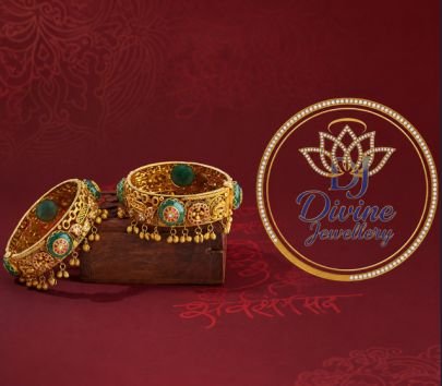 Divine Jewellery Antique Temple Kada Bracelet Pair in Gold-Plated Silver