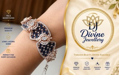 Divine Jewellery Blue Sapphire Geometric Statement Bracelet in 92.5 Sterling Silver with Gold Plating | Luxury Designer Bracelet for Women