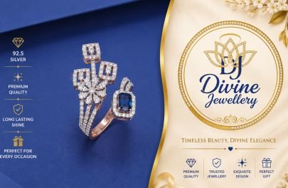 Divine Jewellery Blue Sapphire Floral Statement Ring in 92.5 Sterling Silver with Gold Plating | Designer Cocktail Ring for Women