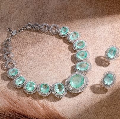 Divine Jewellery Celestia Emerald Halo Statement Necklace Set