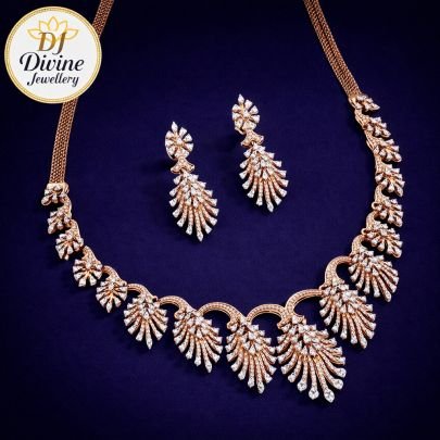Divine Jewellery Crystal Cascade Feather Designer Necklace Set