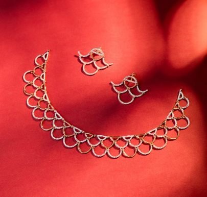 Divine Jewellery Crystal Scallop Designer Necklace Set with Elegant Statement Earrings