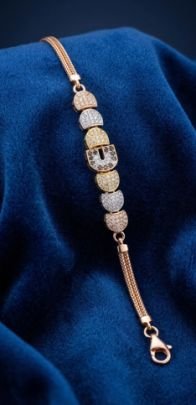 Divine Jewellery Designer Initial U Bracelet with Multitone Crystal Segments in Gold Plated 92.5 Silver