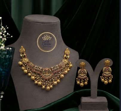 Divine Jewellery Divine Antique Gold Plated Kundan Bridal Necklace Set with Jhumka Earrings for Women