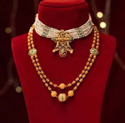 Divine Jewellery Dual Layer Antique Choker & Beaded Haram Set with Kundan Pendant in 92.5 Silver with Gold Plating