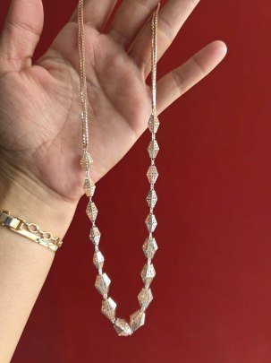 Divine Jewellery Dual Tone Geometric Filigree Bead Long Chain