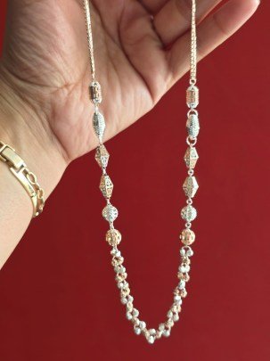 Divine Jewellery Dual Tone Mixed Texture Bead Cluster Long Chain