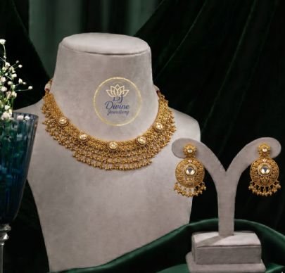 Divine Jewellery Elegant Antique Gold Choker Necklace Set for Women | Traditional Filigree Jewellery with Earrings | Divine Jewellery