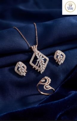 Divine Jewellery Elegant CZ Diamond Pendant Set with Earrings & Ring – Premium Gift Collection in 92.5 Silver with Rose Gold Plating