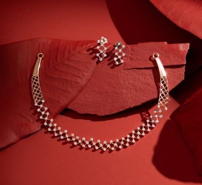 Divine Jewellery Elegant Crystal Lattice Designer Necklace Set with Geometric Sparkle Pattern