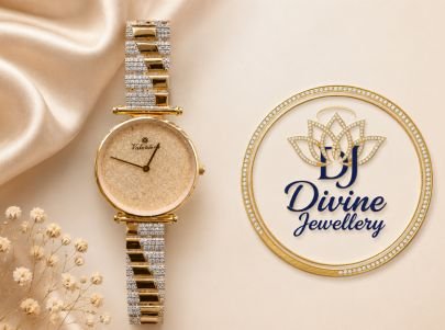 Divine Jewellery Elegant Crystal Studded Gold Plated Watch for Women