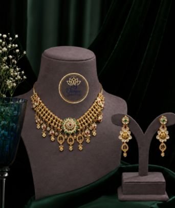 Divine Jewellery Elegant Kundan Choker Necklace Set with Hanging Drops & Earrings for Women