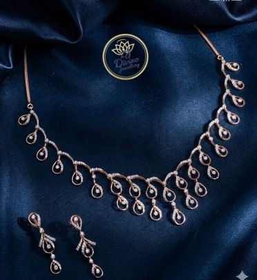 Divine Jewellery Elegant Teardrop Diamond-Style Short Necklace Set with Matching Drop Earrings