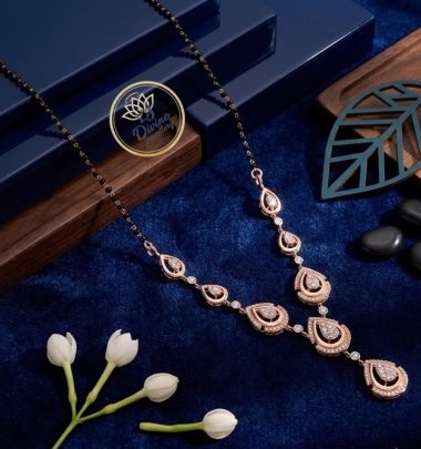 Divine Jewellery Elegant Teardrop Diamond-Style Mangalsutra Necklace in Rose Gold Finish
